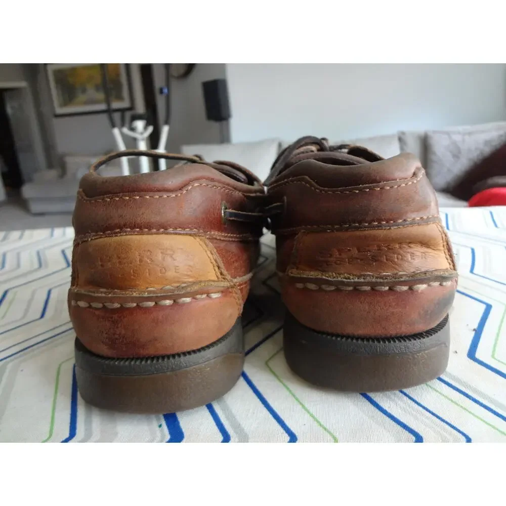 Vintage Sperry Top Sider Mako Brown Leather Loafers Boat Men 10.5 Moc Toe 2 Eye